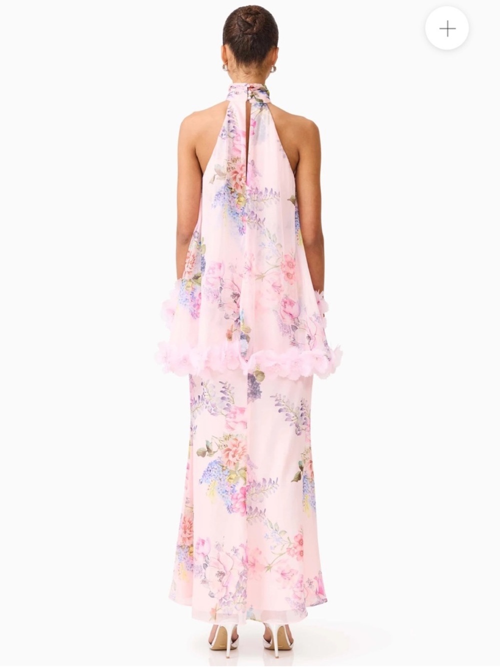 elliatt millie pink 3f floral trim halter neck tiered maxi gown dress size large - Picture 7 of 14